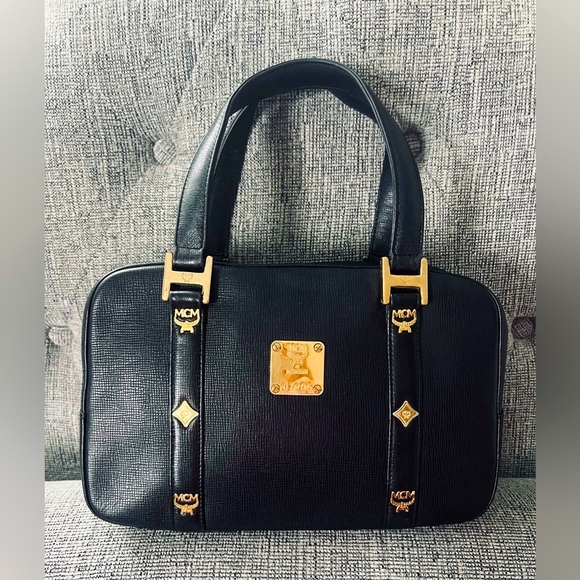MCM Handbags - MCM Black Shoulder Bag with Gold Accents
